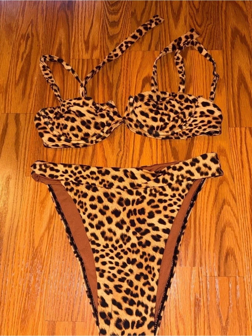Monday Swimwear | Leopard Print Bikini Set | Small / Medium |  Tan and Black